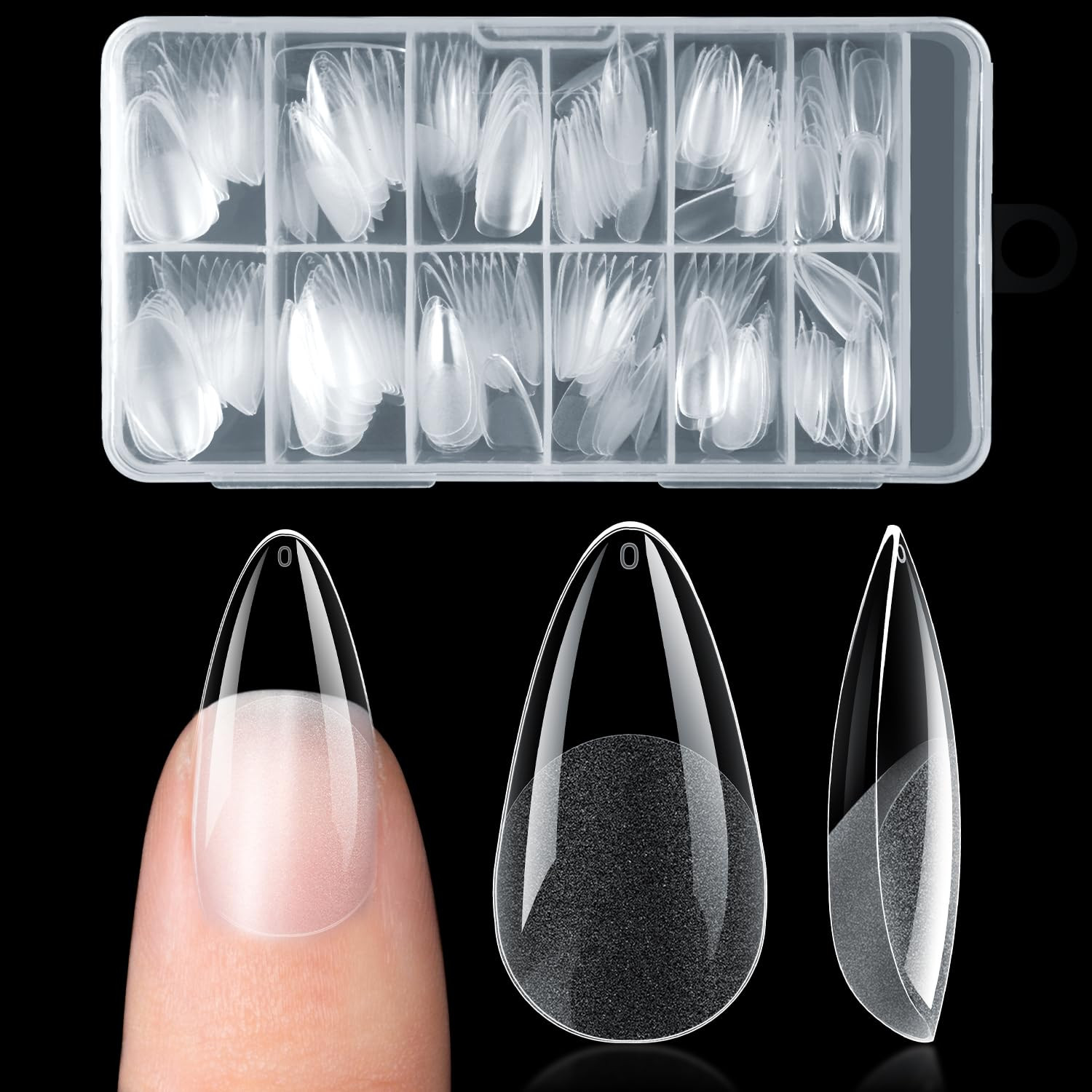 240PCS Long Almond Nail Tips,Half Cover Acrylic Fake Nails | No C Curve Gel Nail