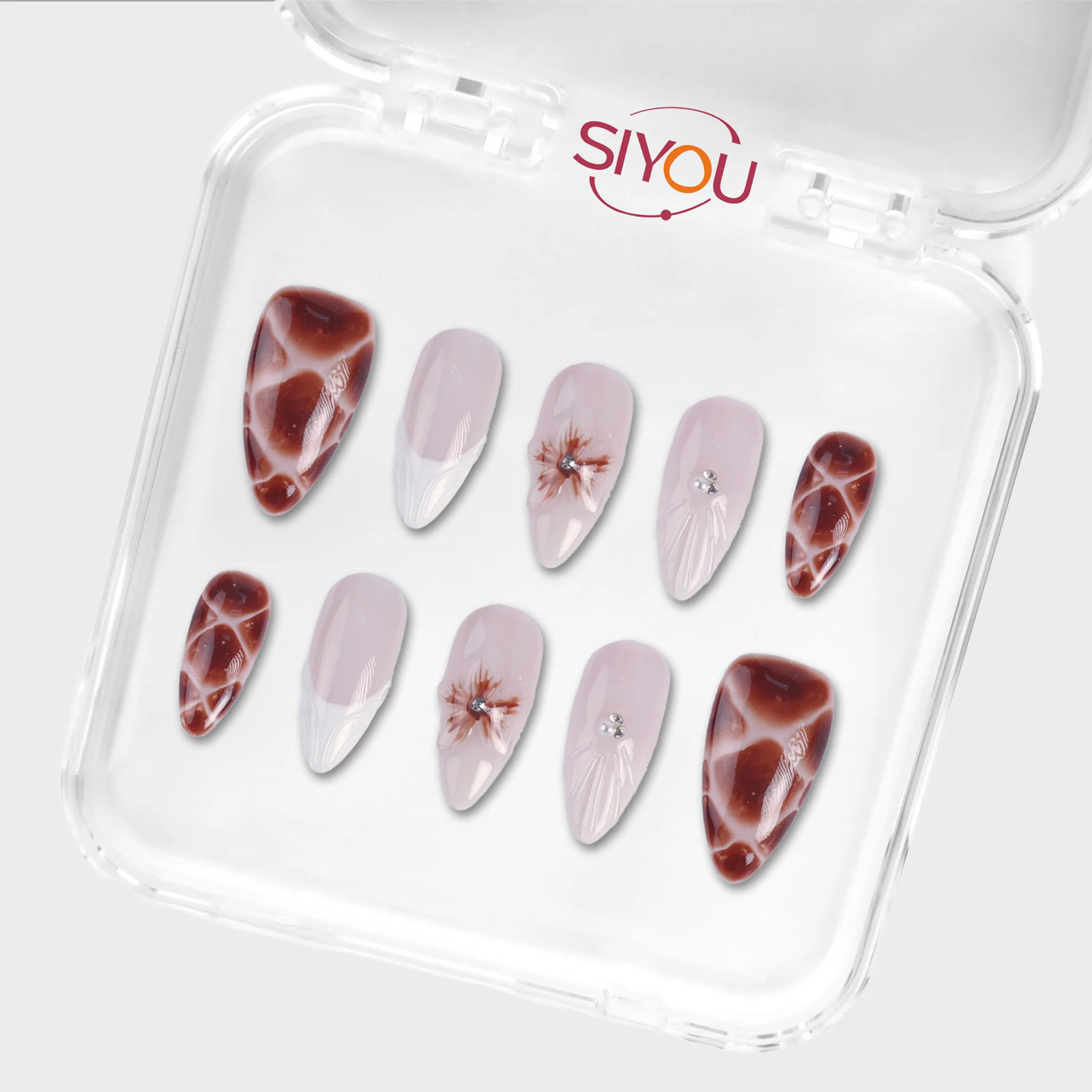 SIYOU Quicksilver Medium Almond Lavender Chrome Press-On Nails 10pc