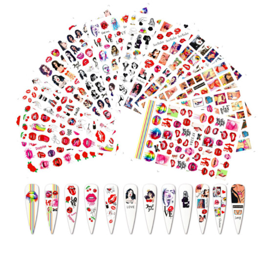12 SHEETS Nail Art 3D Decal Stickers Sexy POP Lips Tongue Lollipop Rainbow NH10