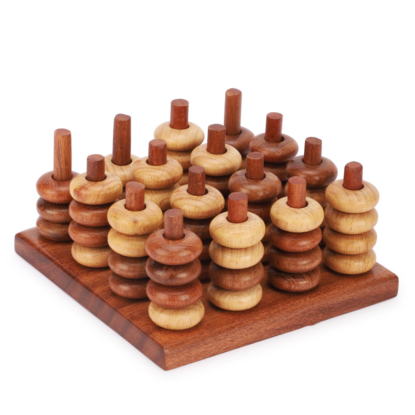 Ajuny 3D Connect Four in a Row Wooden Strategy Game 6 x 6 x 3.5 inch, Brown