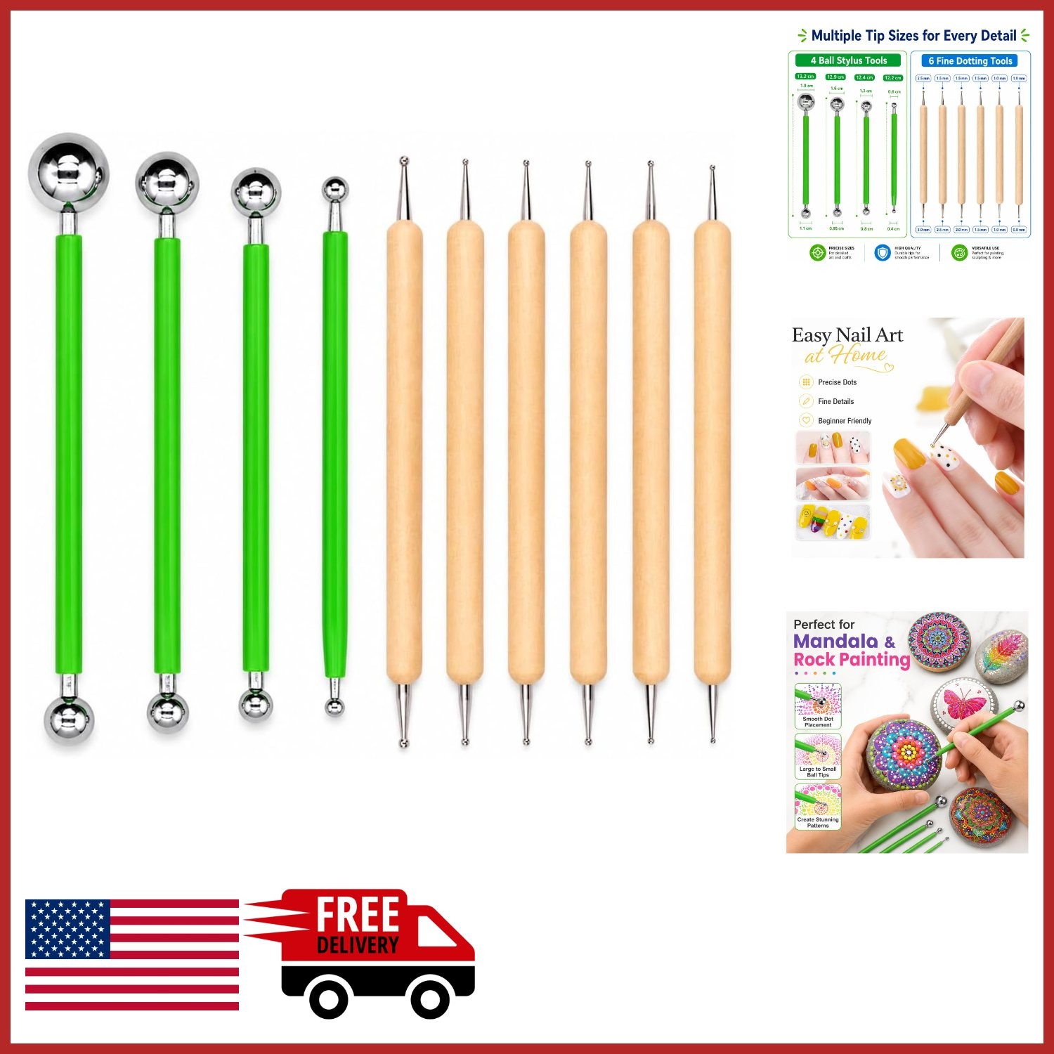 Dotting Tools for Rock Painting and Pottery Clay Modeling – 10 Pcs Set