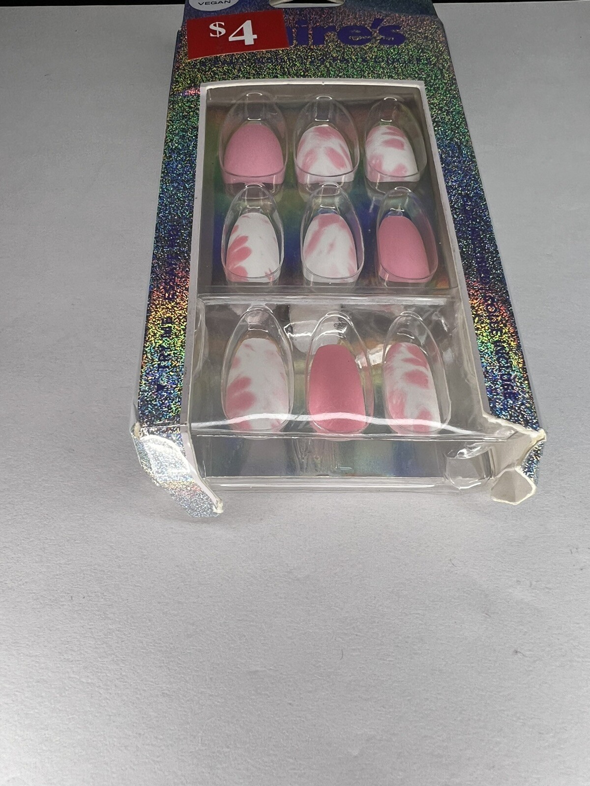 24pc Claire’s Fake False Press On Nails Glue On Vegan Pink White Coffin