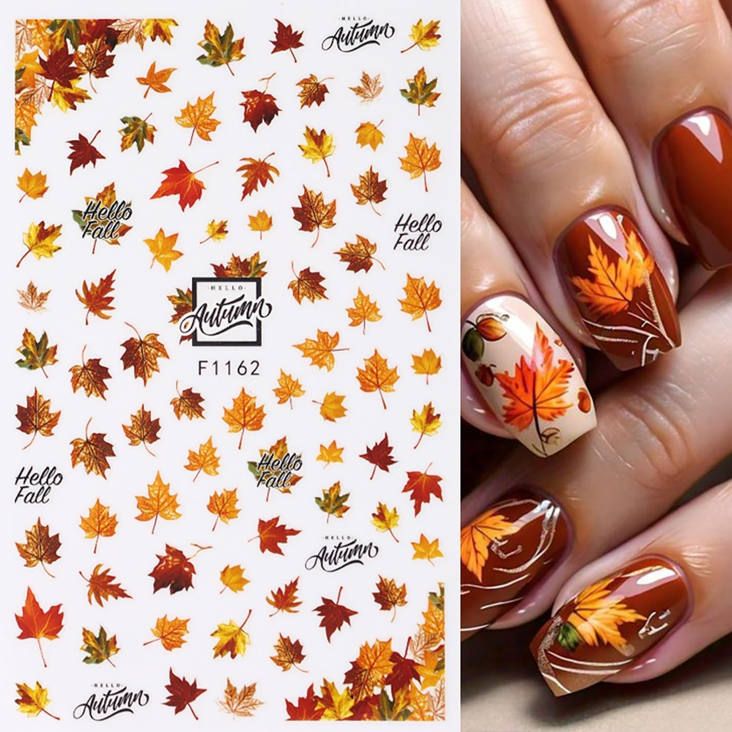 Fall Nail Stickers Maple Leaf Nail Decals 6PCS 3D Self-Adhesive Leaves Deer N…