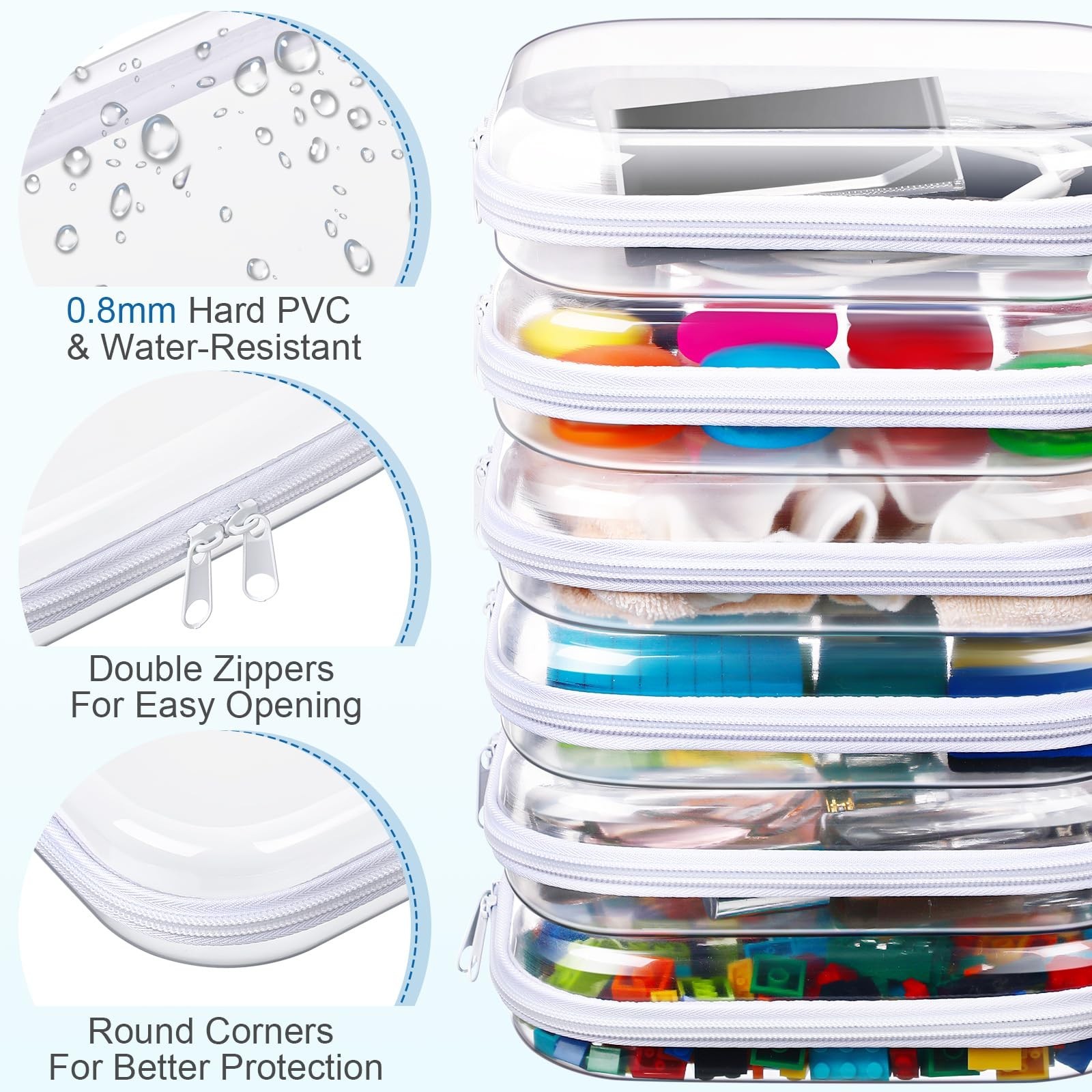 Sanwuta 6 Pcs Clear Hard Zipper Case Hard Plastic Zipper Pouches Makeup Bag P…
