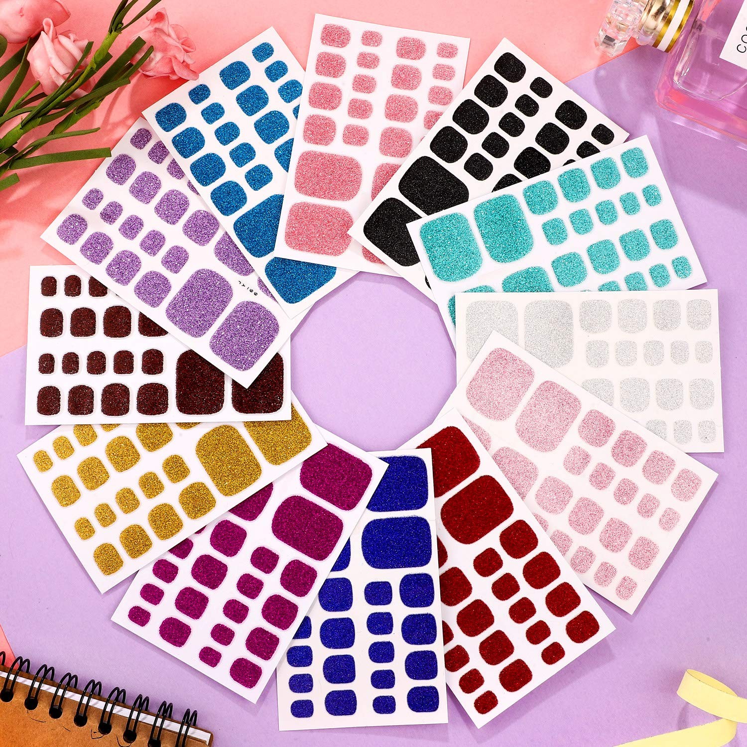 12 Sheets Glitter Toe Nail Wraps SelfAdhesive Toe Nail Polish Stickers Solid …