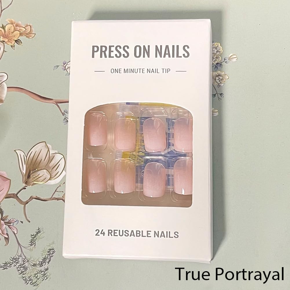 24Pcs White Ombre Short Square Press On Nails for Effortless Elegance