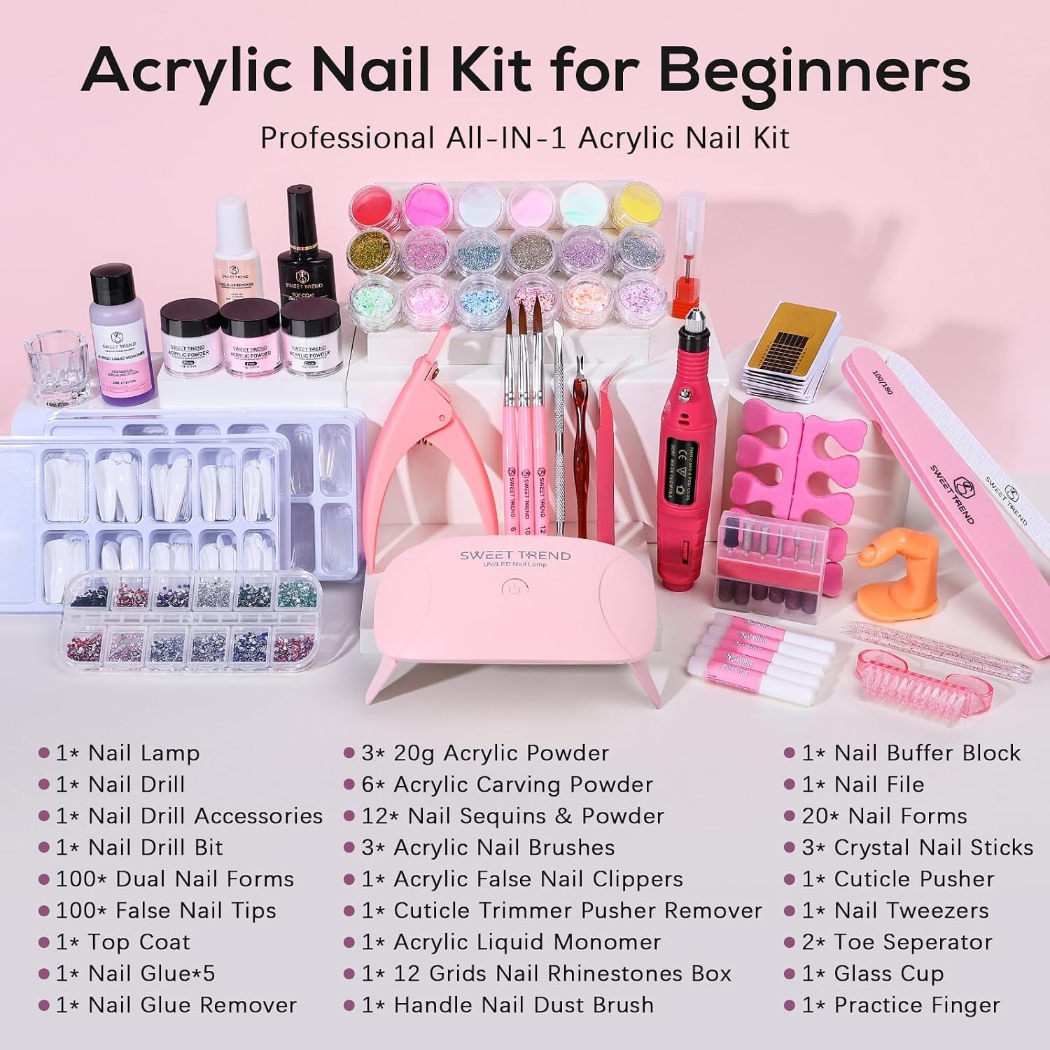 Acrylic Nail Kit for Beginners: Professional Acrylic Powder Set with Everything