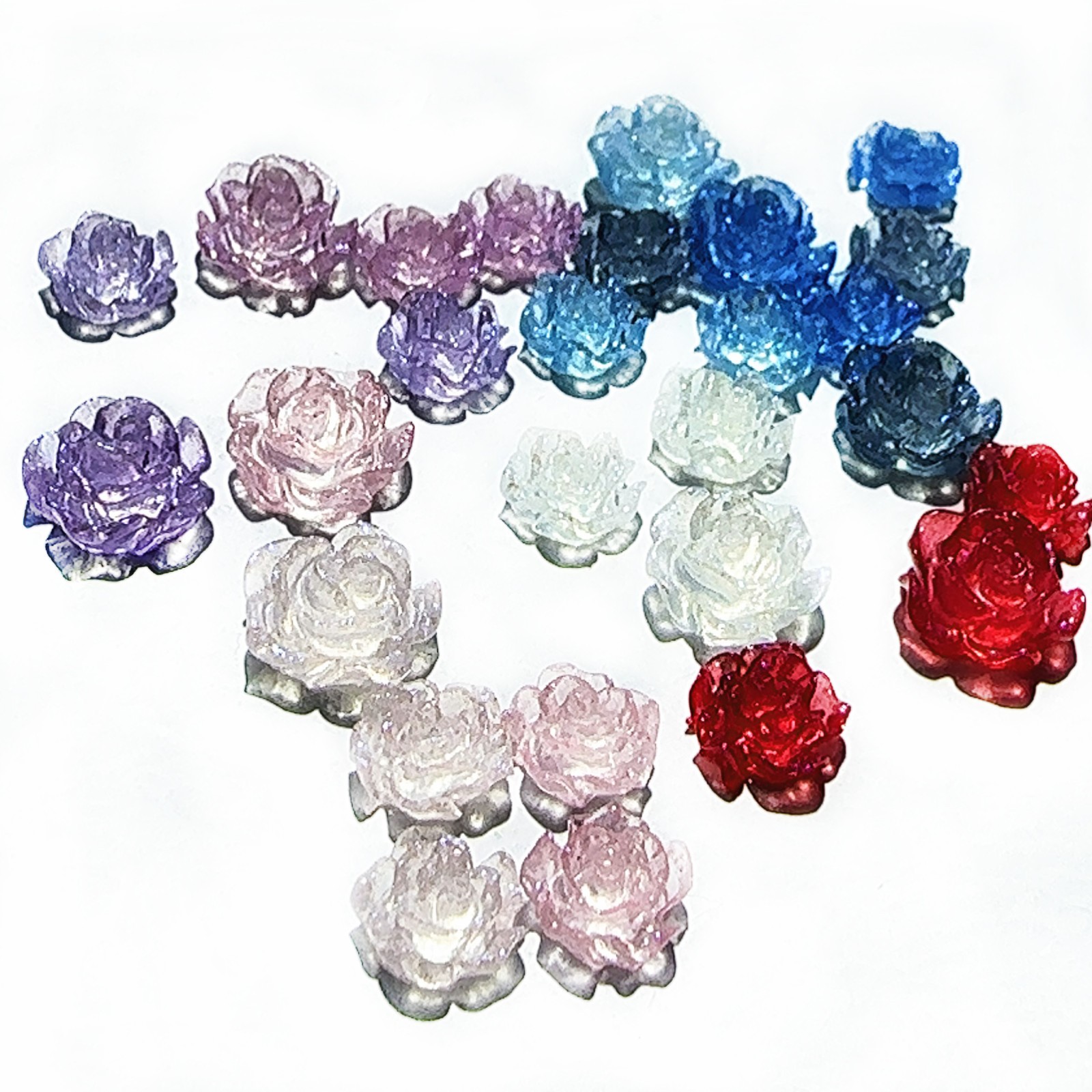 DDP 6mm & 8mm Mixed Glow-in-the-Dark Camellia Rose Nail Art DIY Accessories 100