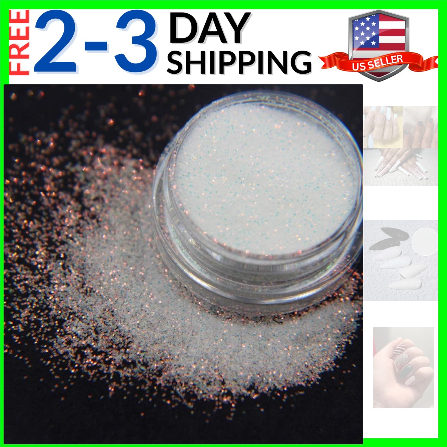 10g 0.2mm Shimmer White Rainbow Nail Glitter Holographic Shining Sugar Nail G…