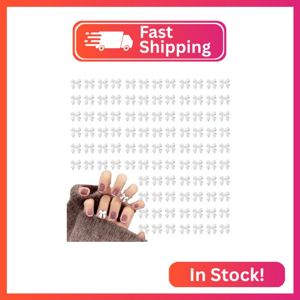 White Bow Nail Charm for Women Girl, 100Pcs 3D Nail Decoration Resin Bow Nail Rh