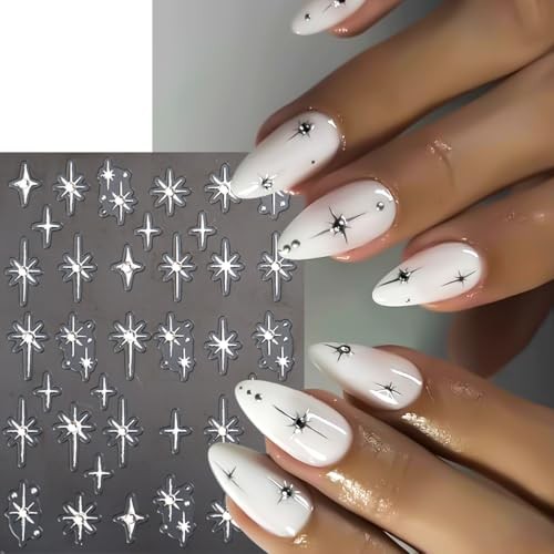 6 Sheets Star Nail Art Stickers Decals Gold Silver Cross Starlight with