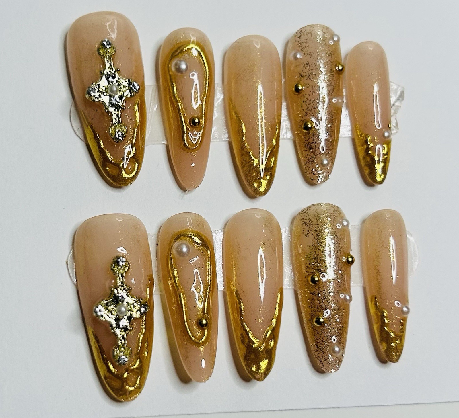 Lot of 2 Almond 10pc Handmade Press-On Nails NEW size *Medium