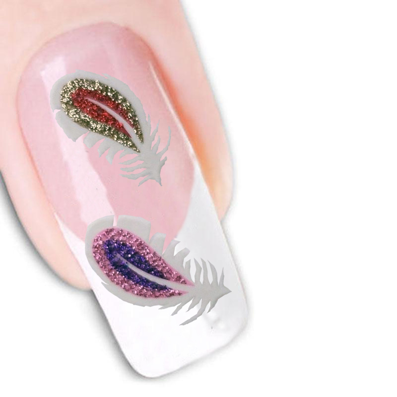 3D Nail Art Glitter Stickers Decals Purple Green Gold Pink Stripes Feathers 071