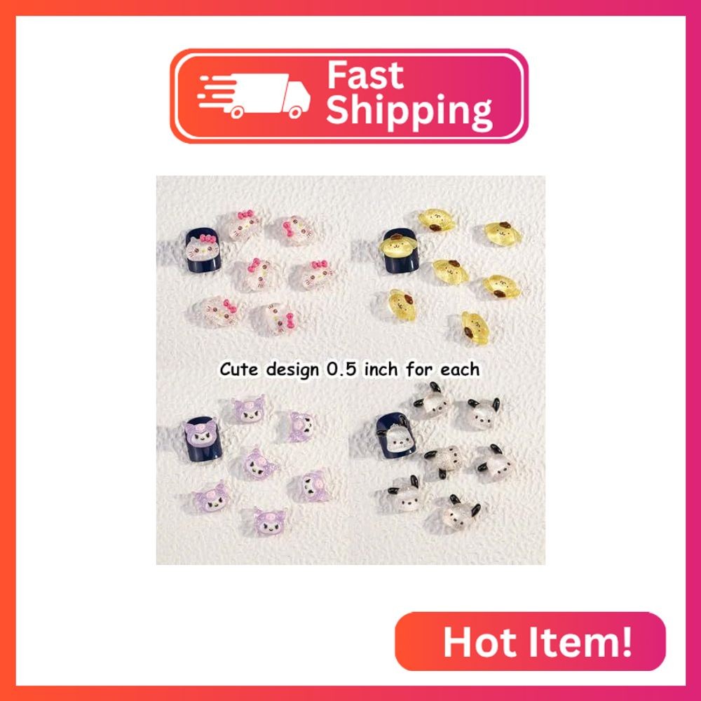 80Pcs Kawaii Nail Charms Set, 3D Cartoon Colorful Nails Accessories for DIY Nail