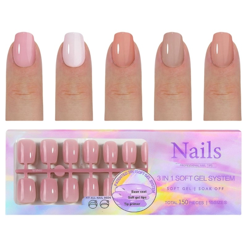 1 Box Soft Gels Nails Tips Nudes Press On Nails French Tip False Nails for Women