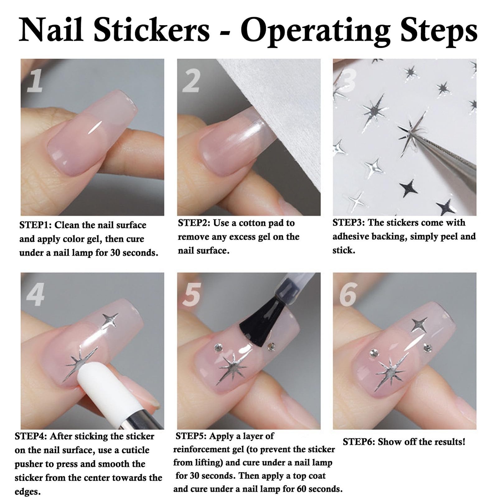 NOOEPC Letter Nail Stickers, 8 Sheets 3D Gold, Silver, Black and White