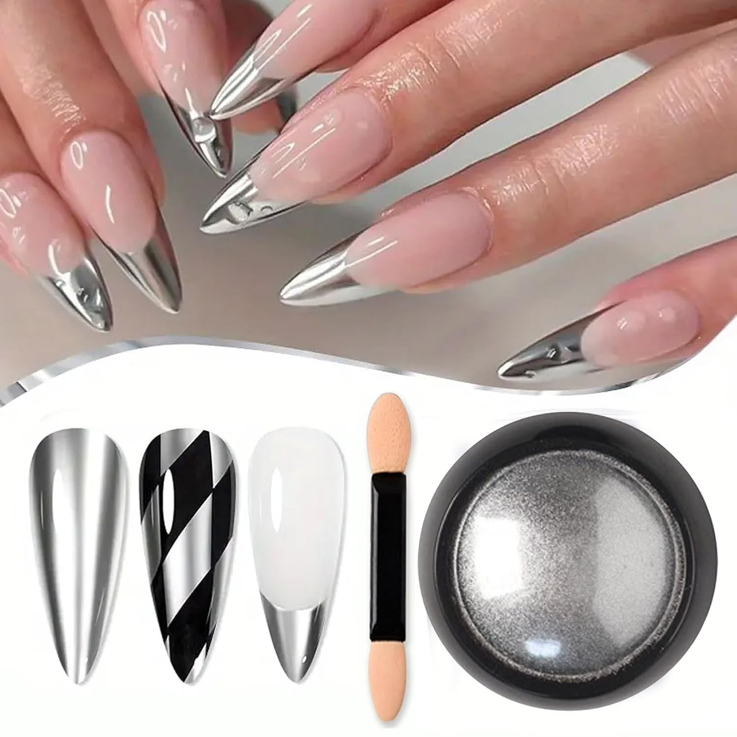 Holographic Mirror Nail Powders Chrome Silver Effect Pure Metallic Dust Sequins