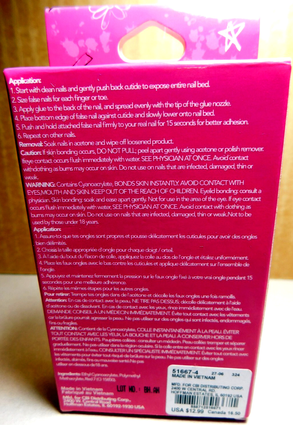 CBI Distributing Corp~Icing 24 Faux Nails Vegan BH.AN Pink & White Hearts&Flames