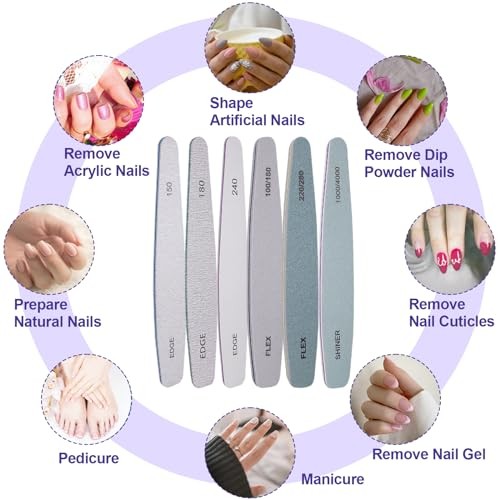 Nail File and Buffer Set, 6 Pcs Professional Nail File Kit for Acrylic and