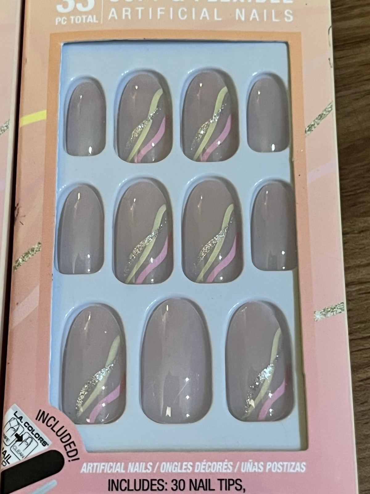 3 Packs LA Colors Nail Frill Artificial Nails Swirl Twirl Almond Medium CNT712