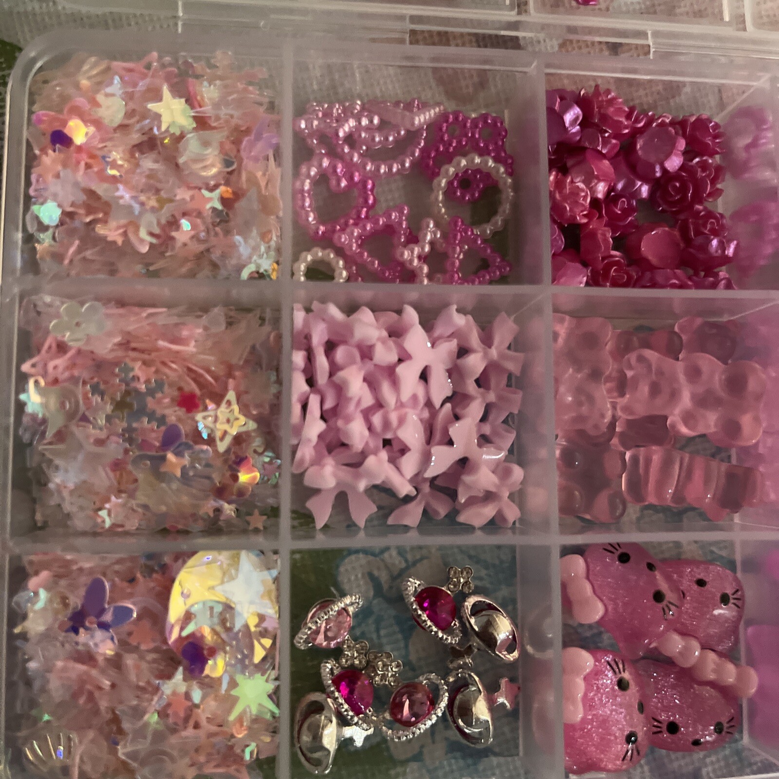 3D Pink Nail Charms Bulk Gummy Bear, Butterfly, Bow, Assorted Nail Charms Set