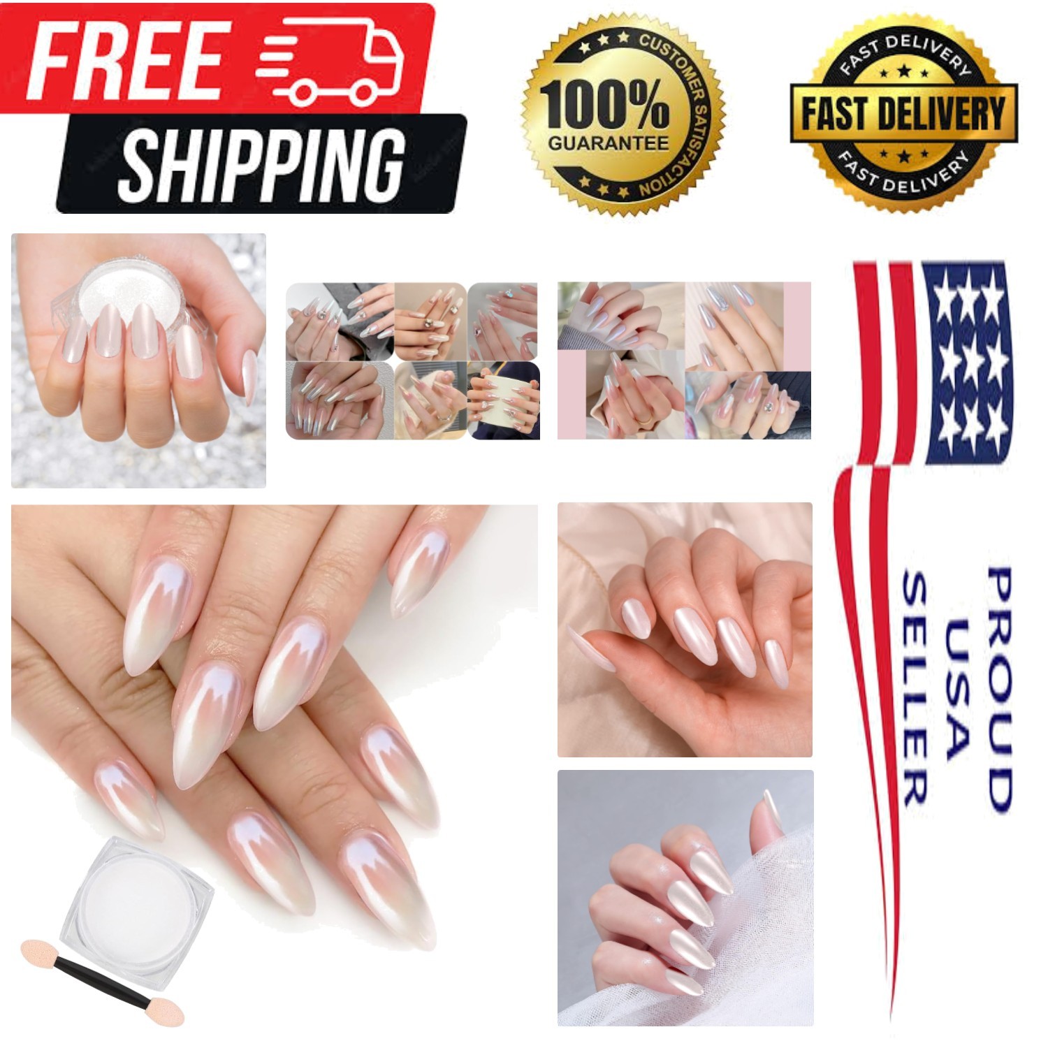White Pearl Chrome Nail Powder – Iridescent Mirror Pigment for Stunning Nail Art