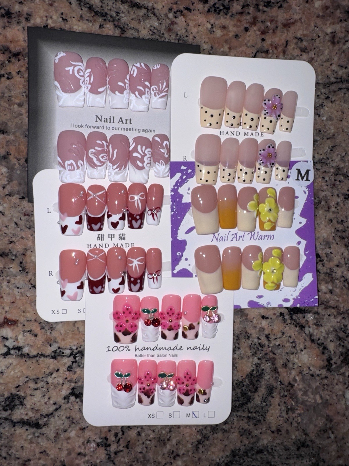 Handmade Press On Nails Square Size Medium Bundle Variety of Styles and Colors