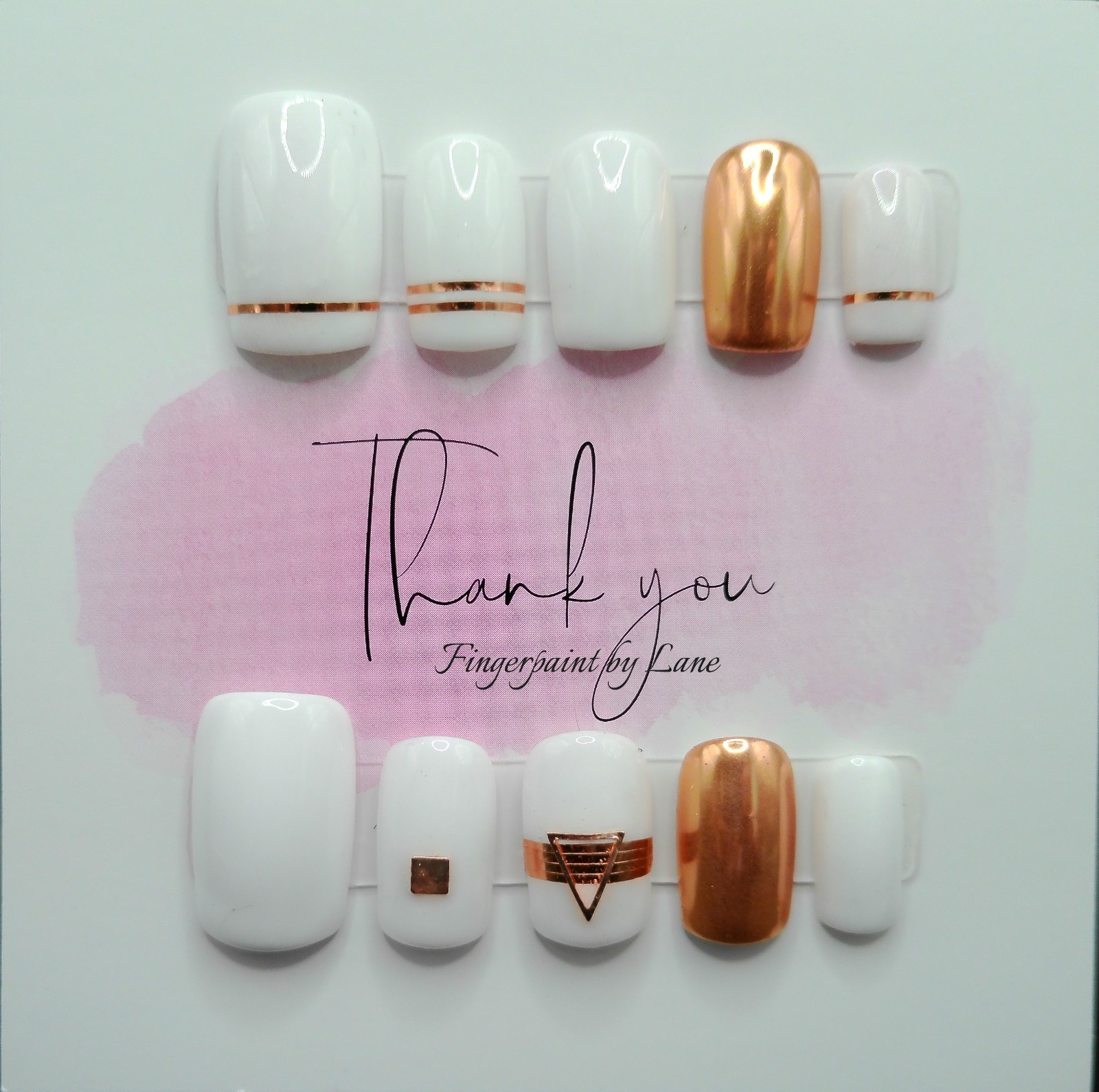White and Rose Gold Short Square Press On Nails – Medium Size