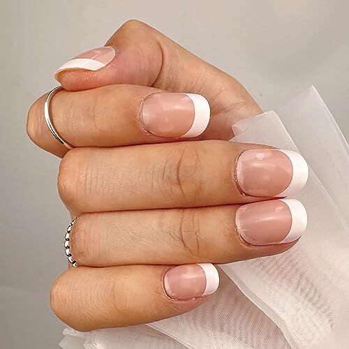 Press on Short Square Acrylic Fake Nails with Apricot Design French Natural