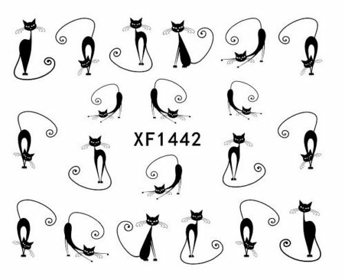 Nail Art Water Transfer Sticker Decal Stickers Pretty Flowers Cat Black XF1442