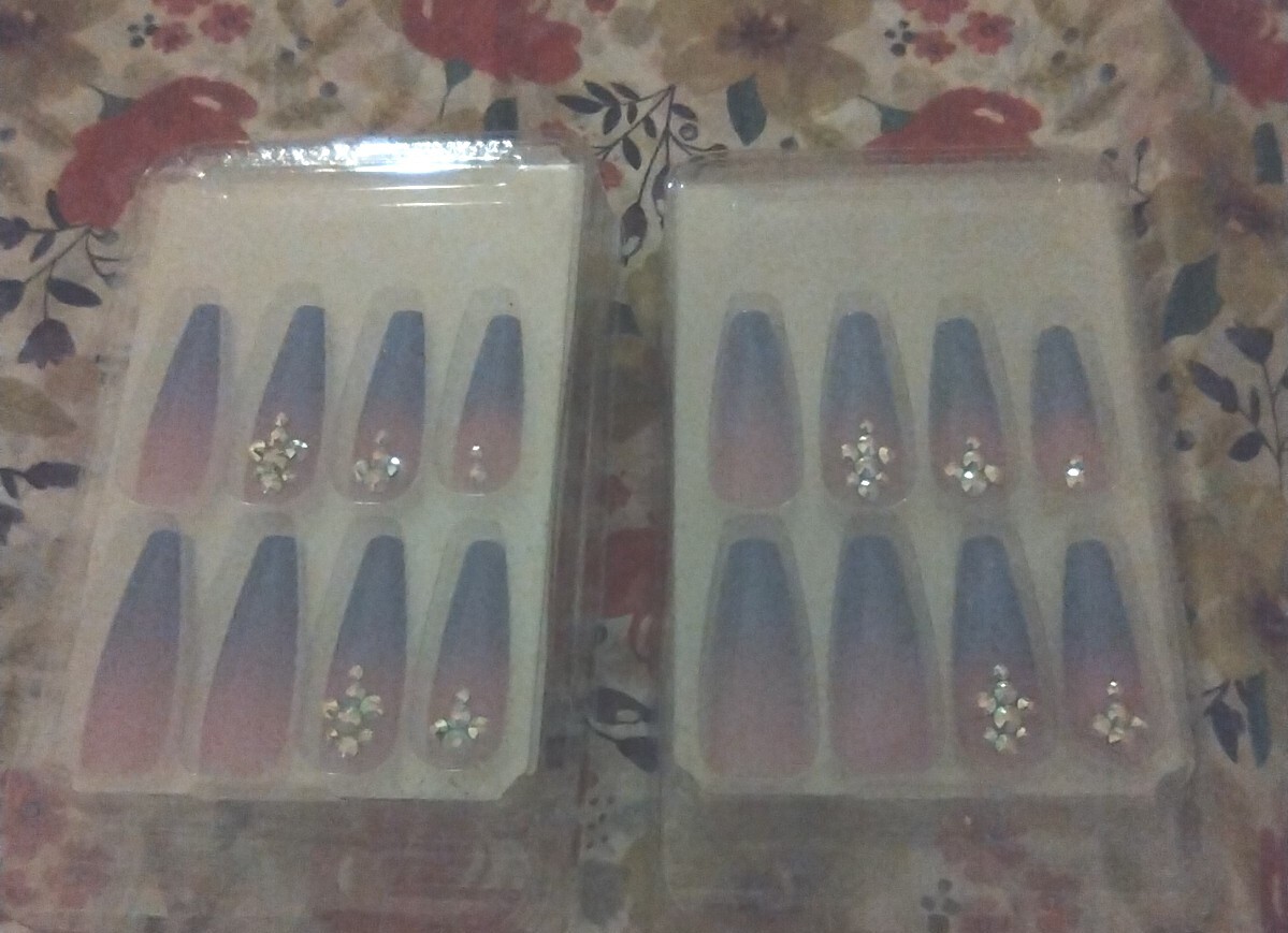Kiss Jewel COFFIN 24 Nails Diamond Accent Pink Purple Instamd Manicure Press On