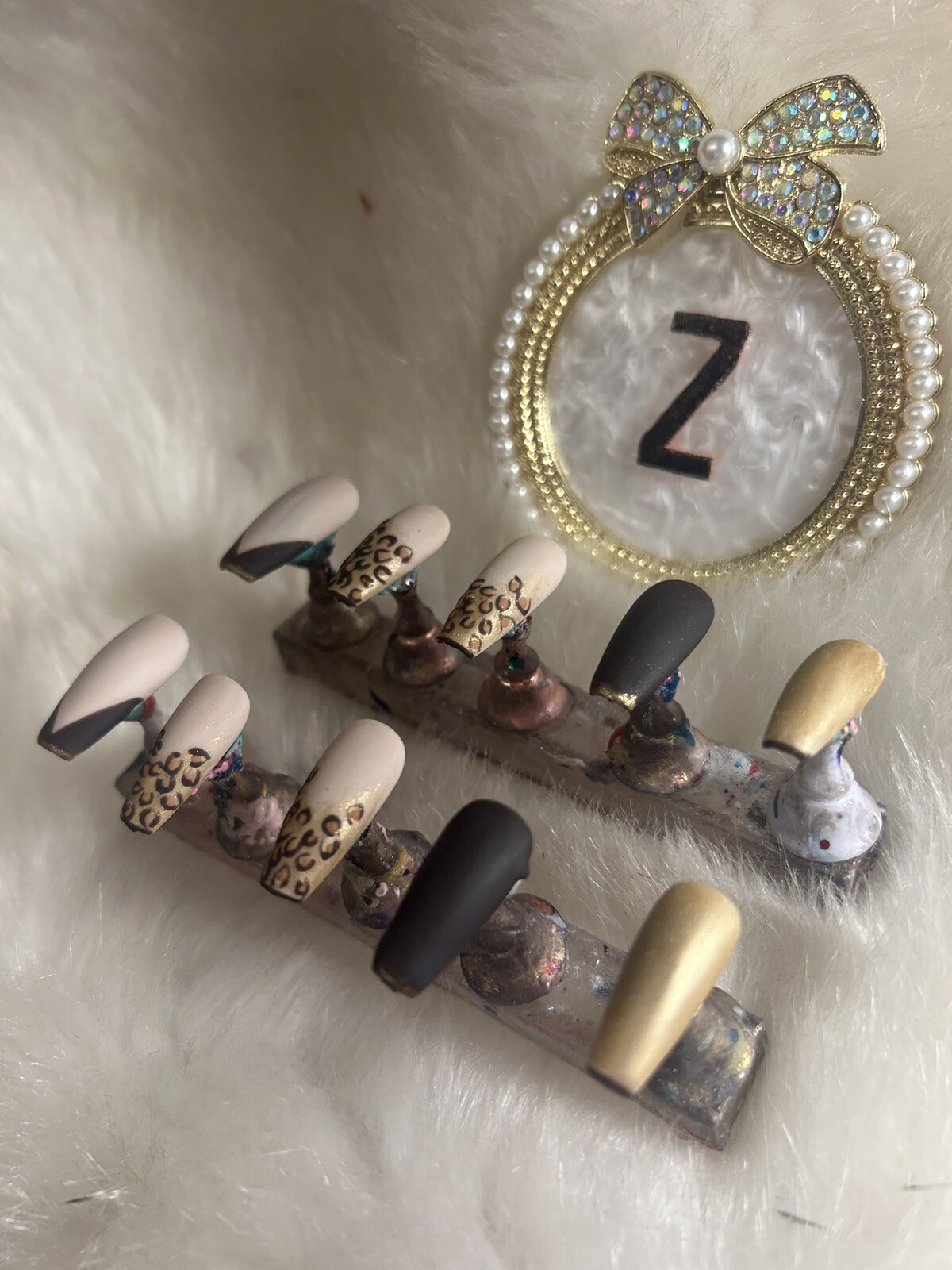 Z NAILZ! Handmade M Coffin Animal Print Black/Gold Press On Nails