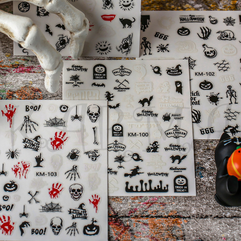 Halloween Nail Art Stickers Skull Bone Skeleton Pumpkin Horror Ghost Slider NH22