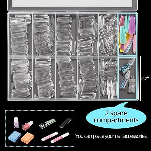 500Pcs Square Nail Tips Full Cover Clear Fake Nail Tips for B-square clear