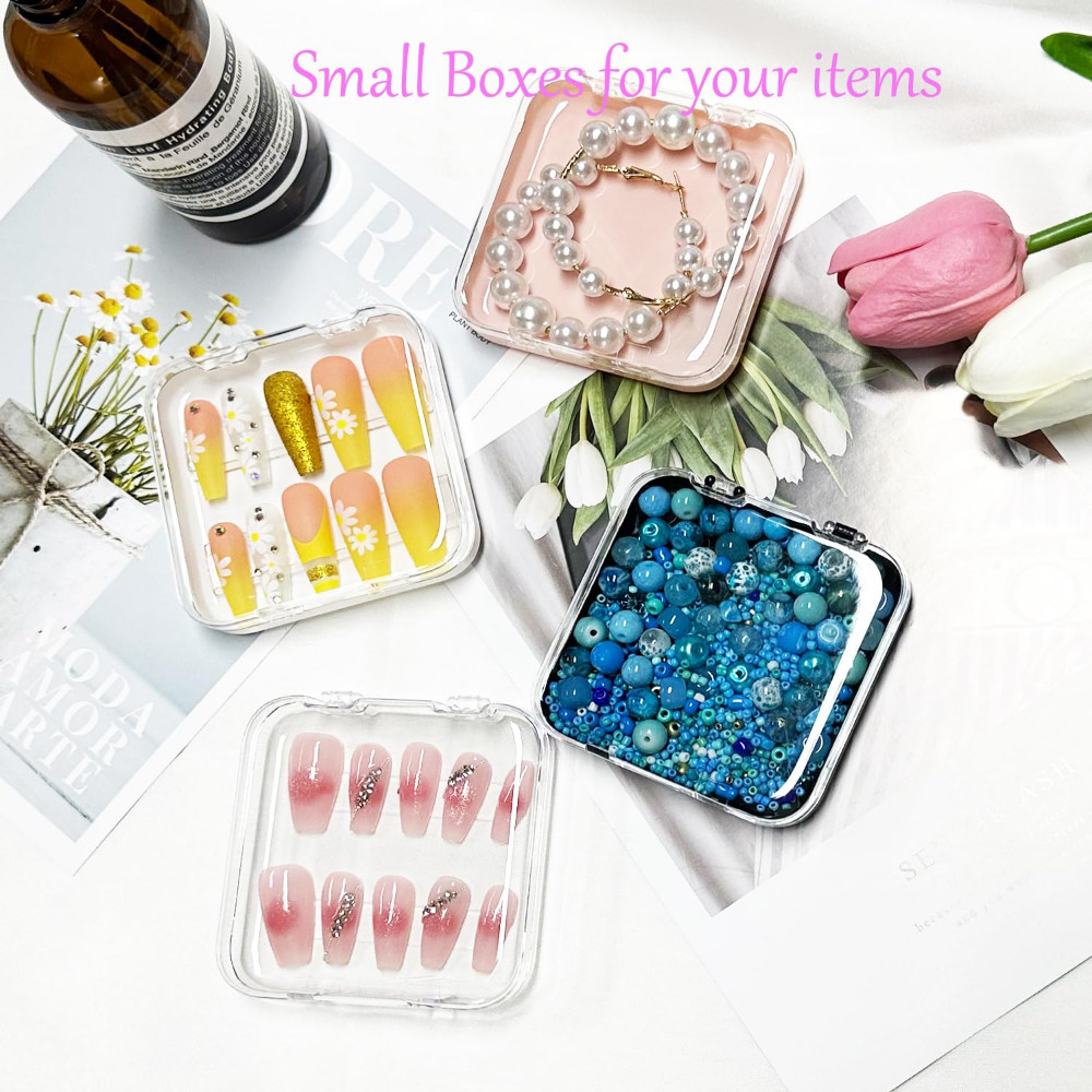 24PCS Nail Art Press On Tips Storage Empty Box Case，60pcs Double-sided tape