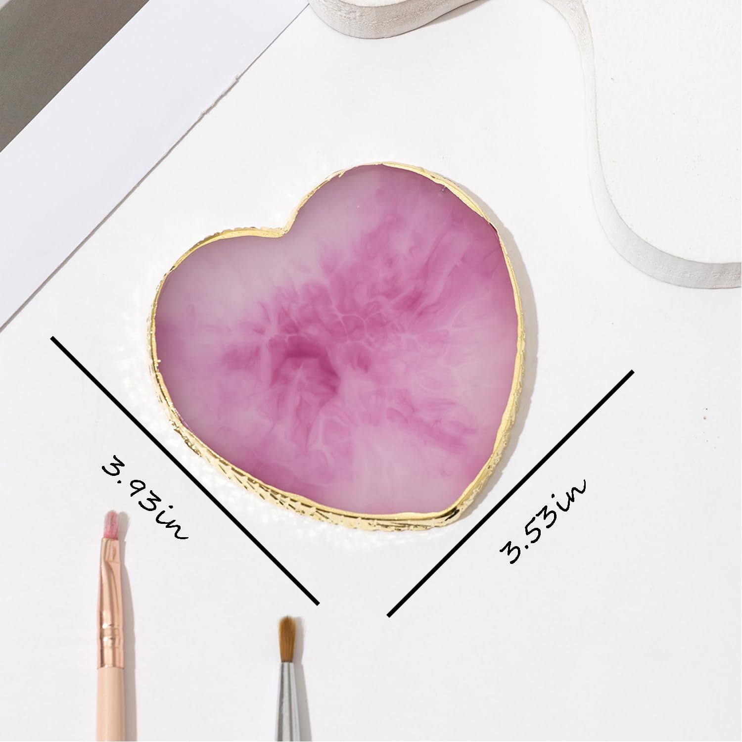 2 Pcs Resin Nail Art Palette, Nail Painting Mixing Tray with Gold Edge, Nail Art
