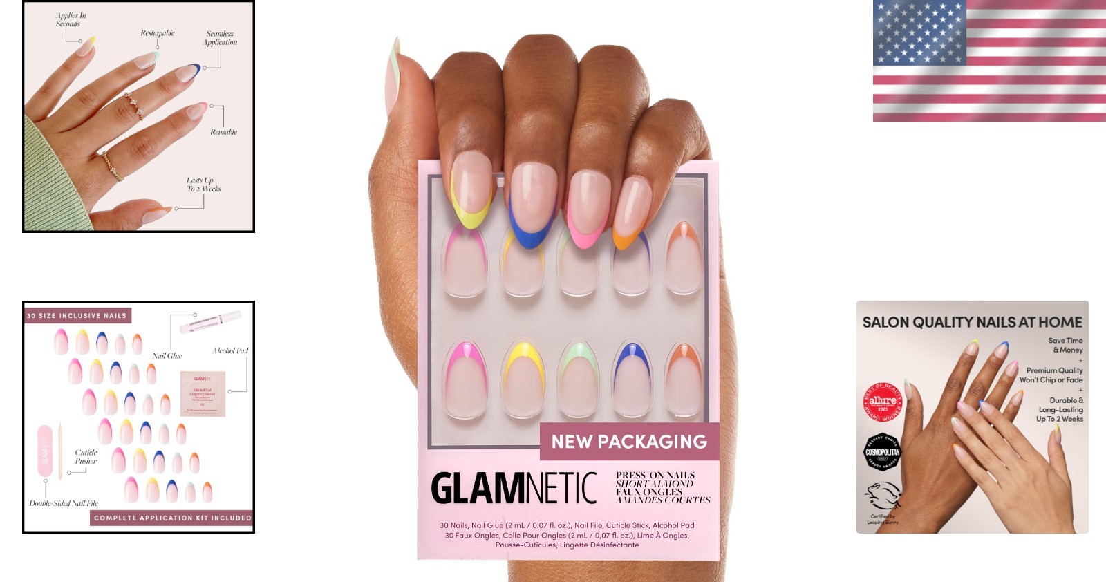 Vibrant Rainbow Sprinkles Press On Nails – Short Almond Shape, 30 Pc Kit