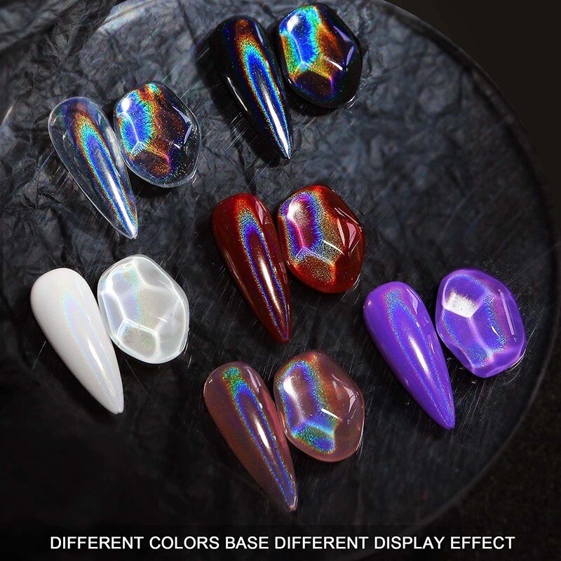White Holographic Nail Chrome Powder Transparent Effect Clear Unicorn Rainbow