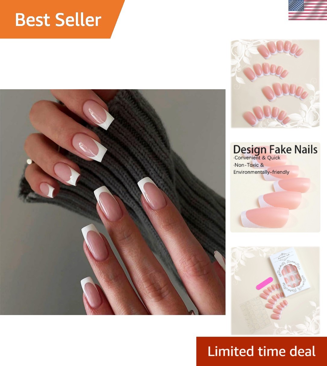 High-Quality 24Pcs French Tips Press-On Nails for Coquette Women – Simple & Chic