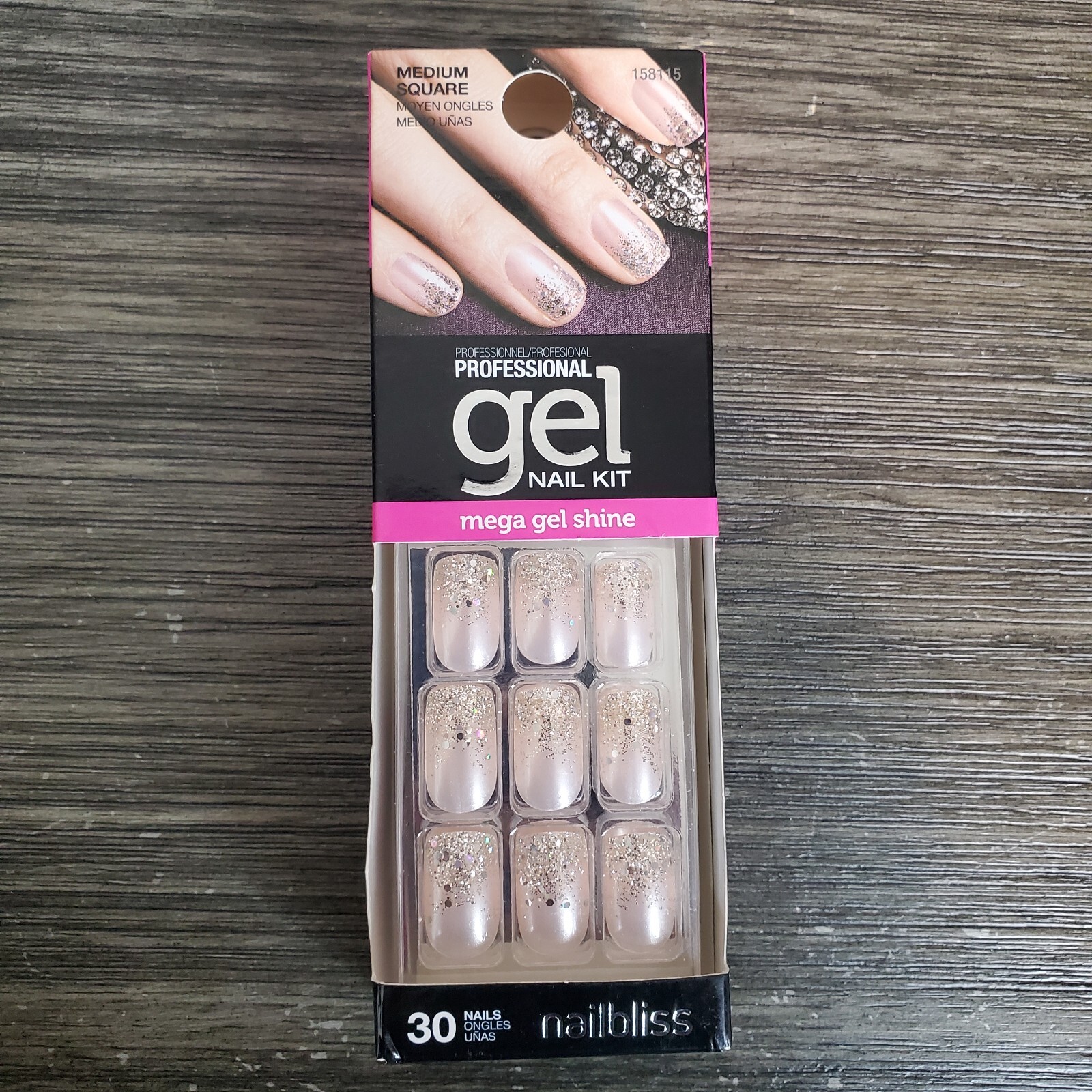 Nailbliss Profesional Gel Nail Kit – MEDIUM SQUARE Mega Shine Glitter, 30 Pc