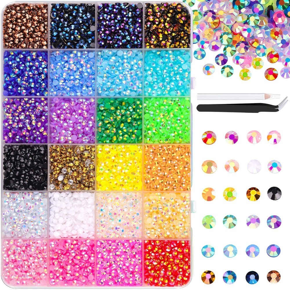 Mixed-Color 4mm Non Hotfix Flatback Resin Jelly Rhinestones with Tweezers for