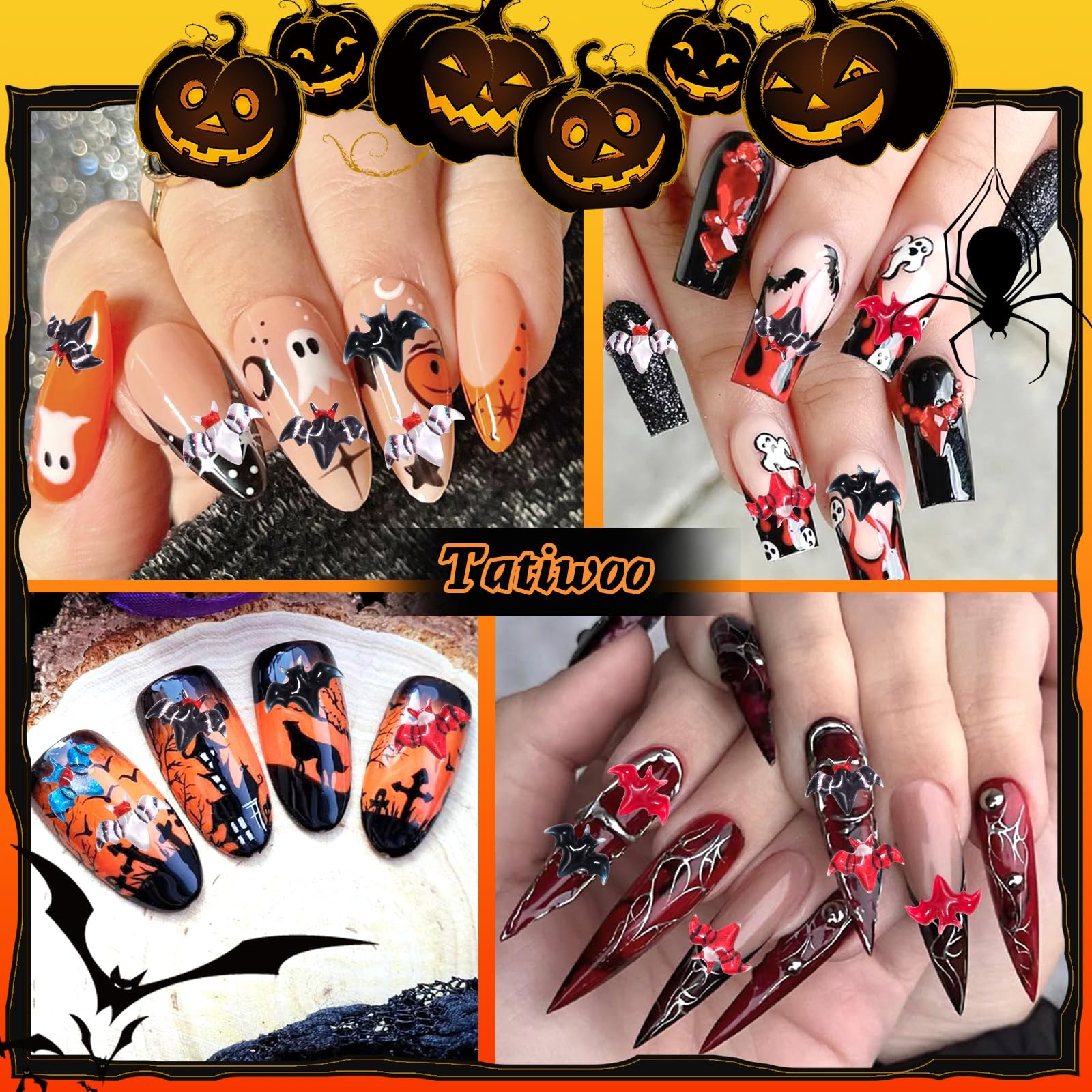 100 Pcs Bat Nail Charms Mini Figurines, 6 Styles Resin Flatback Bat Halloween…