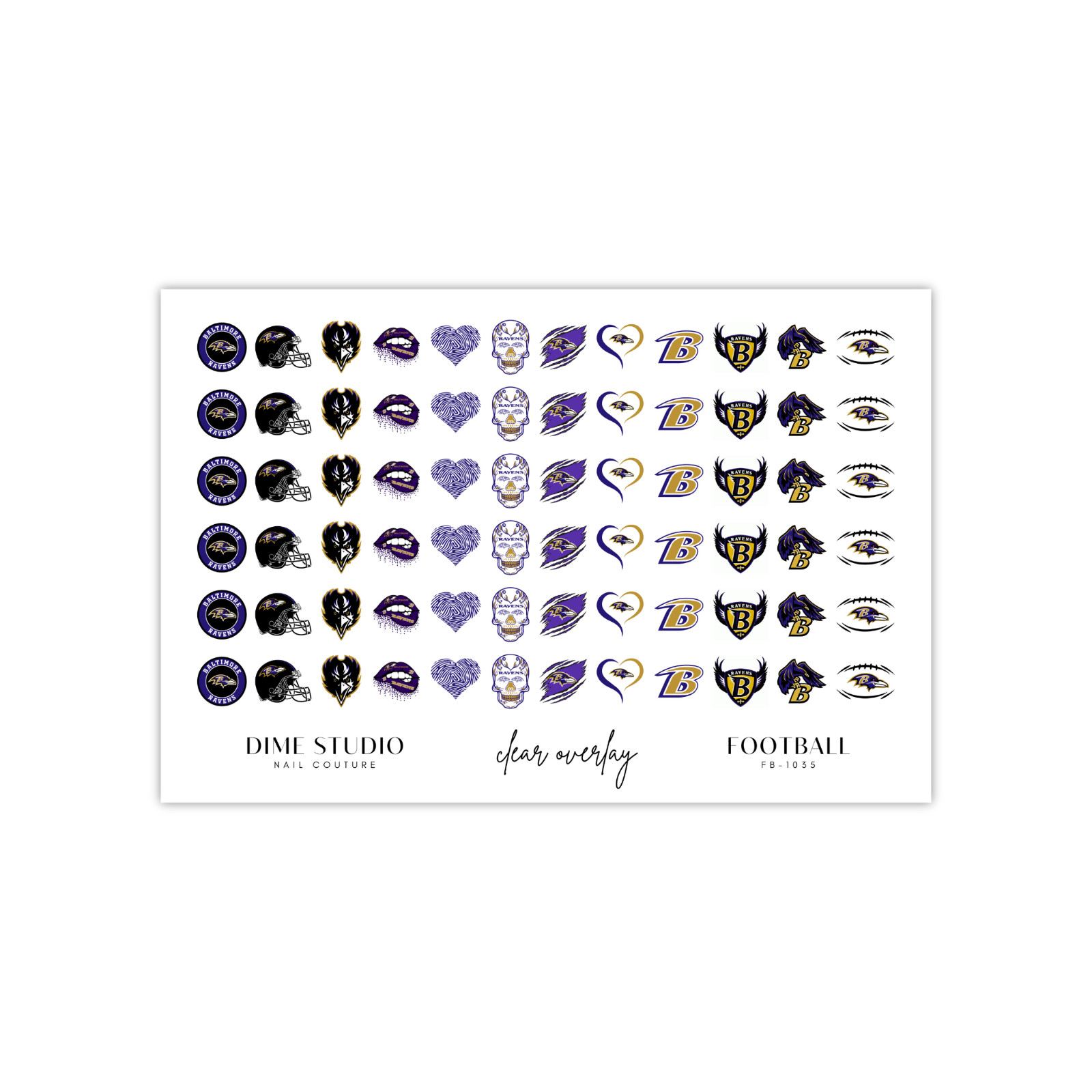 Baltimore Ravens Football Nail Decals Water Transfer Clear Overlay Nail Art