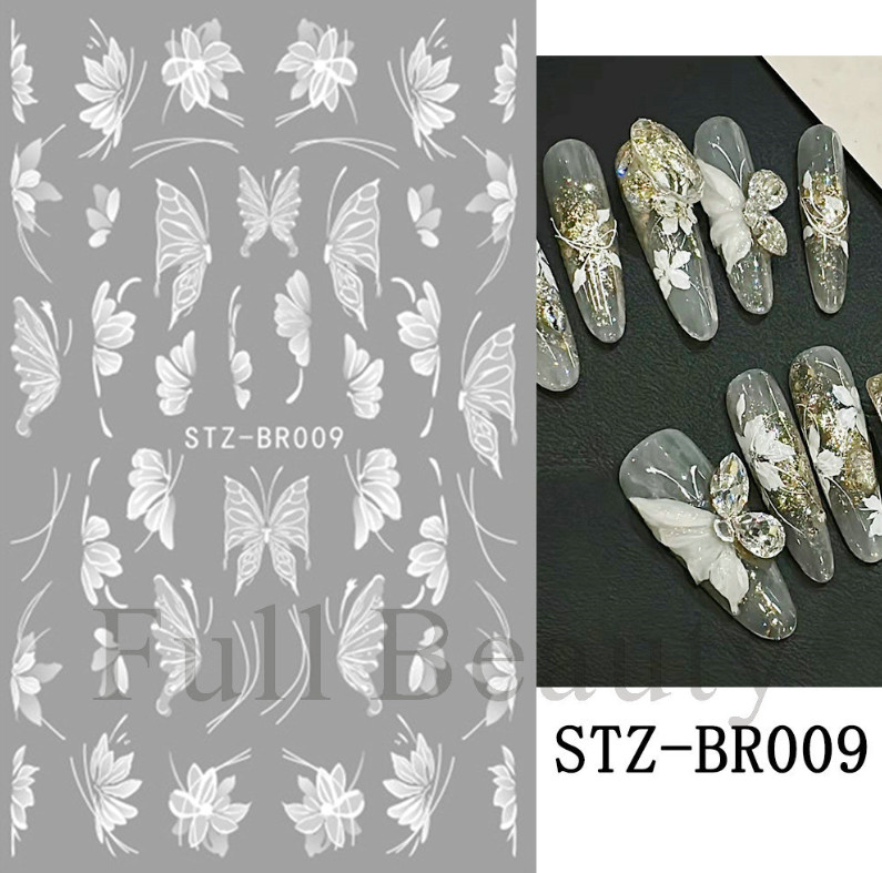 3D White Lace Flower Nail Art Lily Petal Floral Matte Effect Nail Stickers NH27
