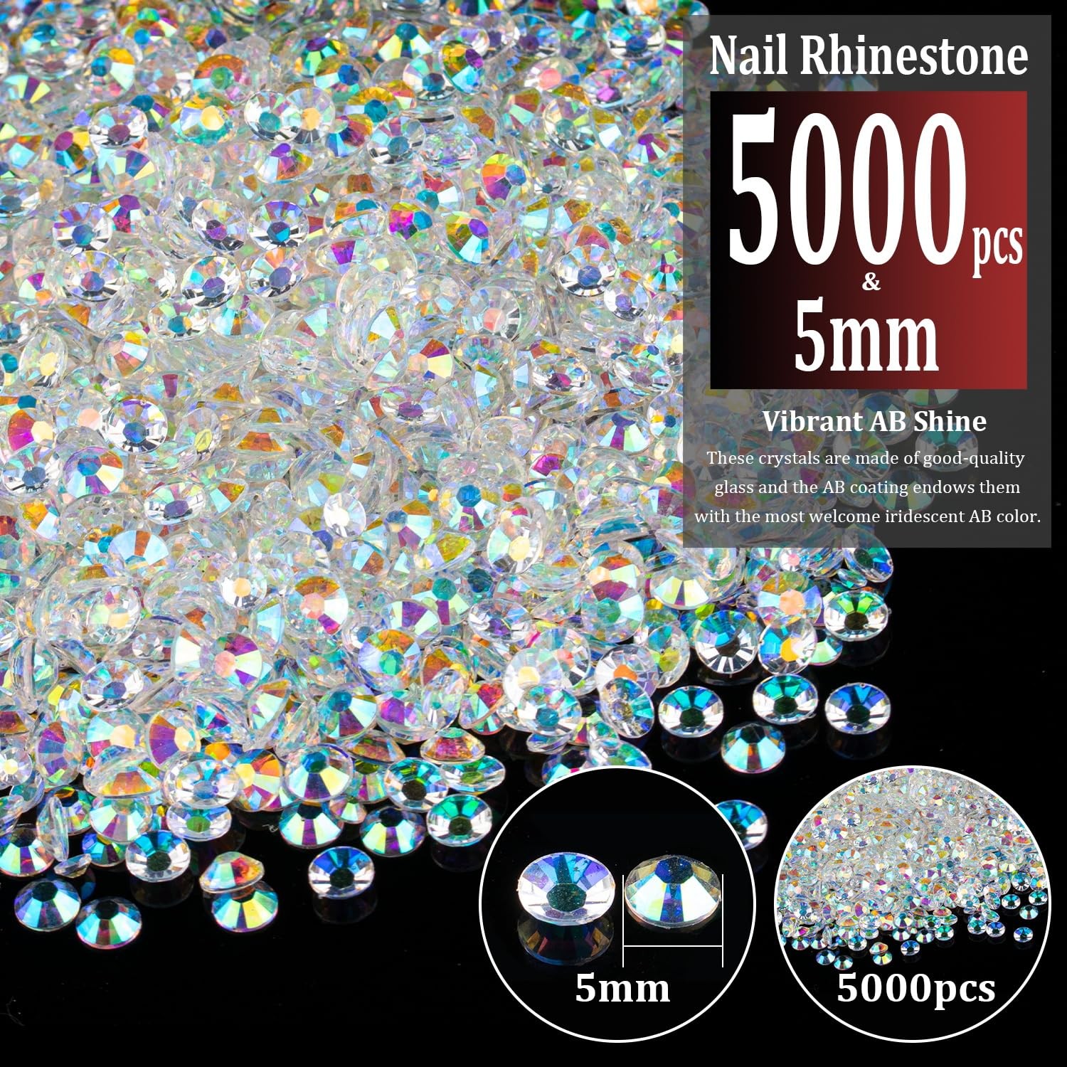 5000pcs 5mm Resin Rhinestones Bulk, Transparent AB Flatback Round Jelly Rhine…