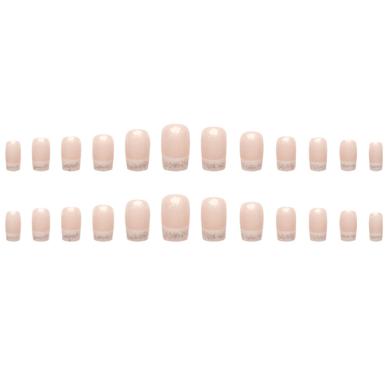 48Pcs-Daily Square False Nails Nude Glitter White French Gradient Press on Nails