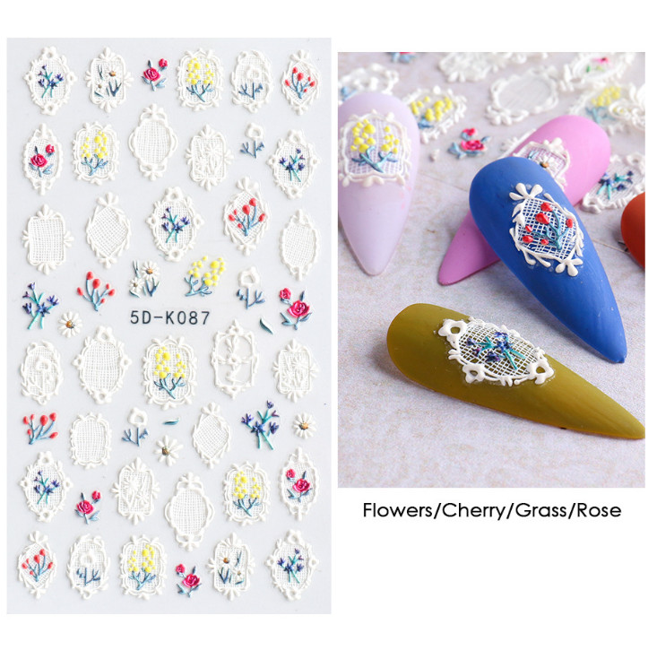 5D Nail Art Engraved Flower Rose Sticker Self-Adhesive Embossed Decals Tips DIY