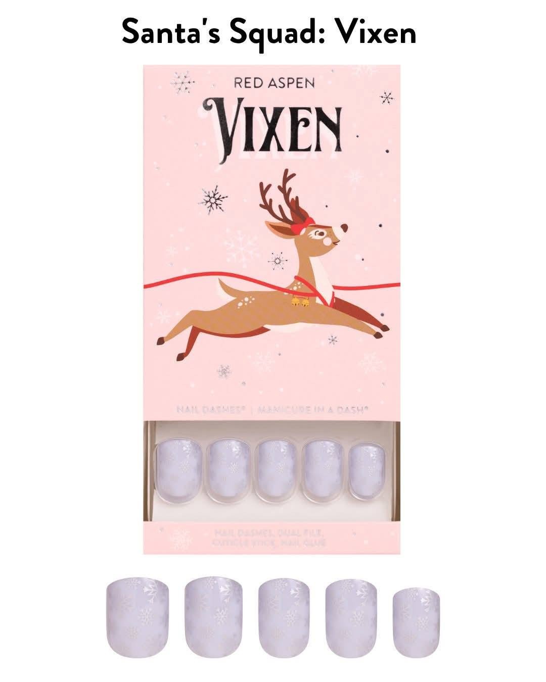 Red Aspen Press On Nails- Christmas-Santa’s Squad Vixen Short Square SnowFlake
