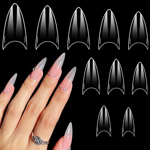 500 Pcs Extra Short Half Cover Almond Nail Tips, Short Almond Nail-Tips, Clear