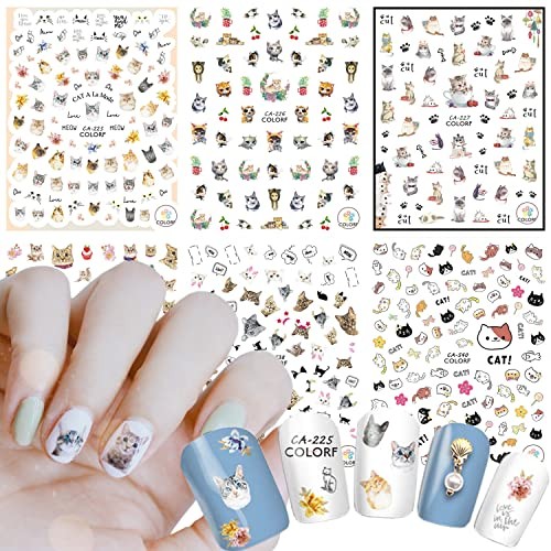 Cute Nail Art Stickers, 3D Little Animal Self-Adhesive Sticker Cartoons Cat